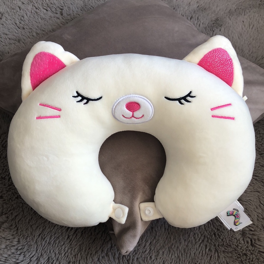 Original Squishmallow The Sleeping Cat Kitten Neck Pillow In Ivory